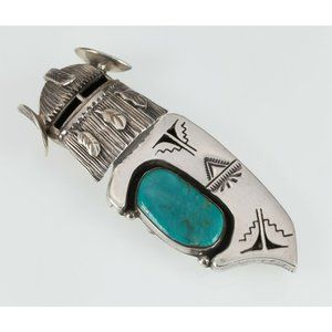 Nelson Morton Navajo KACHINA Sterling & Turquoise pendant/Pin 70 mm Long